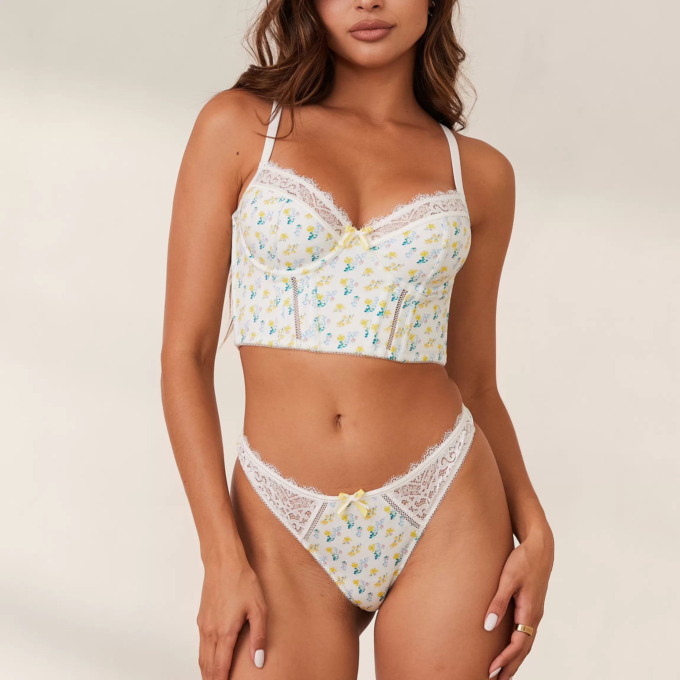Lounge Sweet Longline BH & String Set - White Floral WitBloemig Best Sale