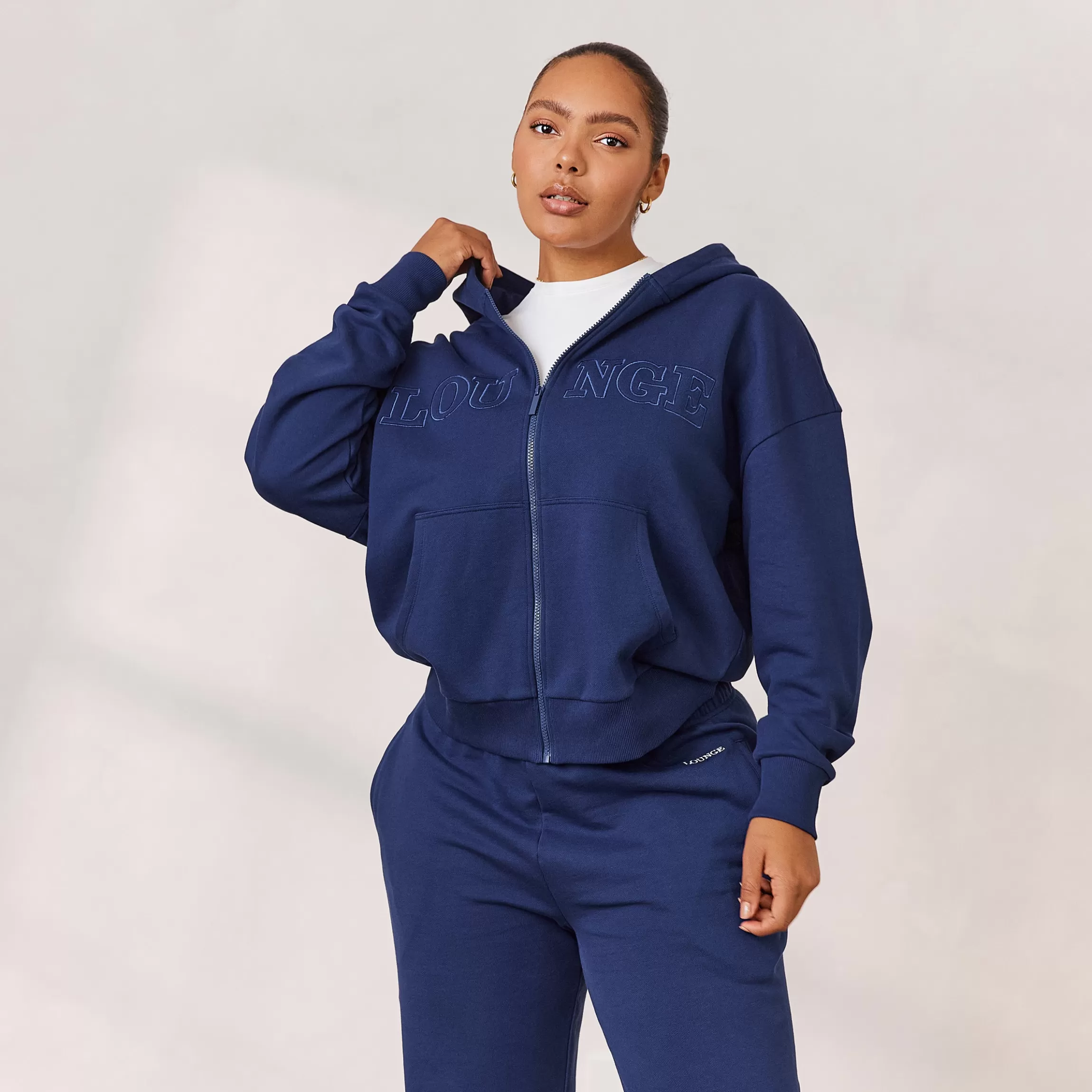 Lounge Varsity Hoodie met Rits - Marineblauw Shop