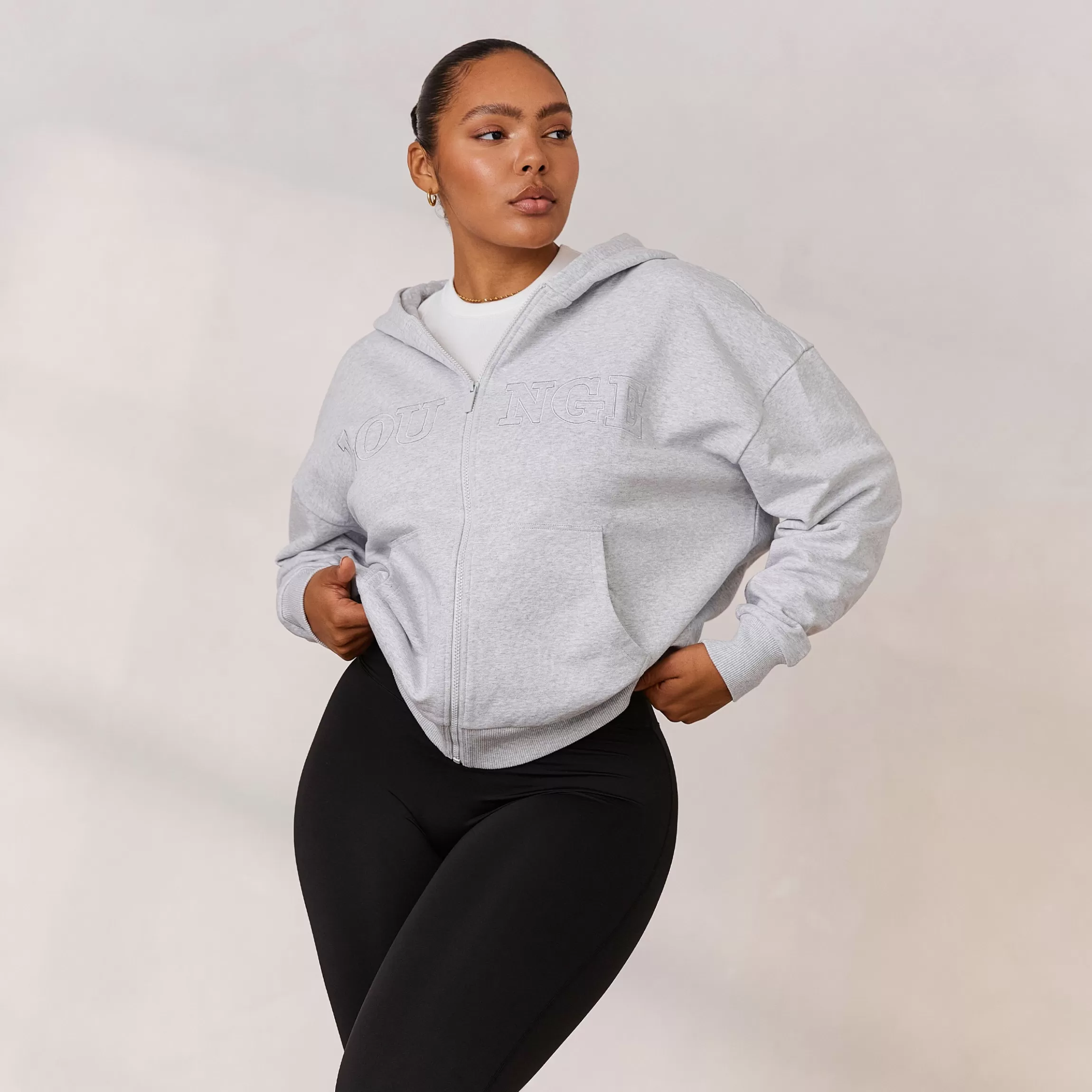 Lounge Varsity Hoodie met Rits - Vorstkleurig Discount