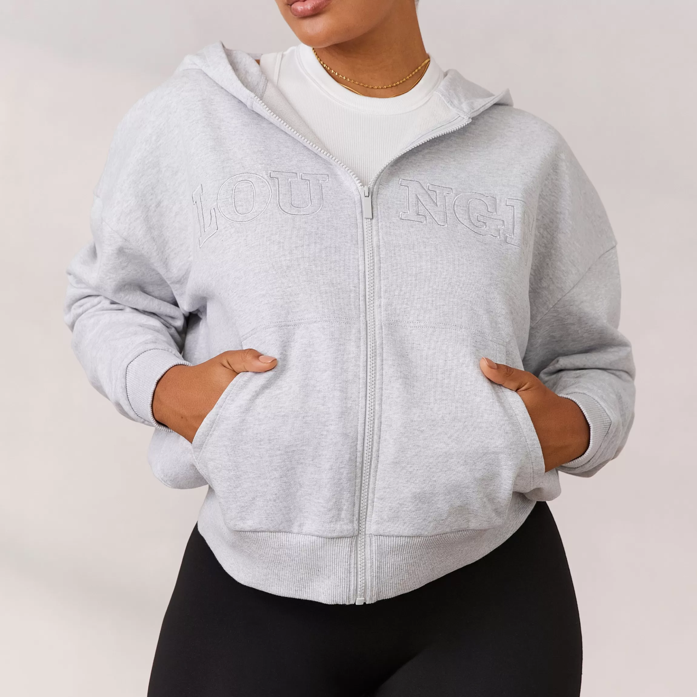 Lounge Varsity Hoodie met Rits - Vorstkleurig Discount