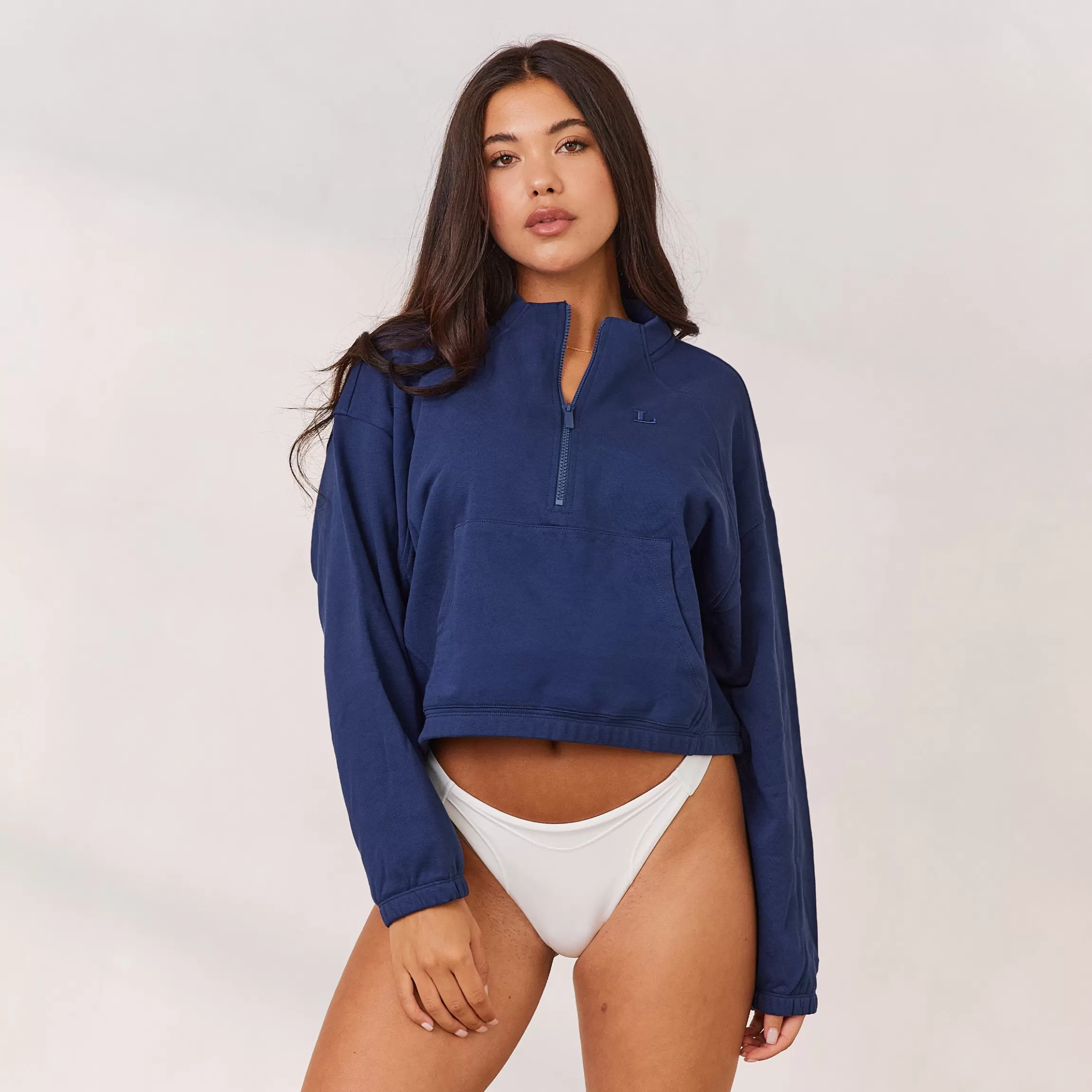 Lounge Varsity Trui met Kwart Rits - Marineblauw New