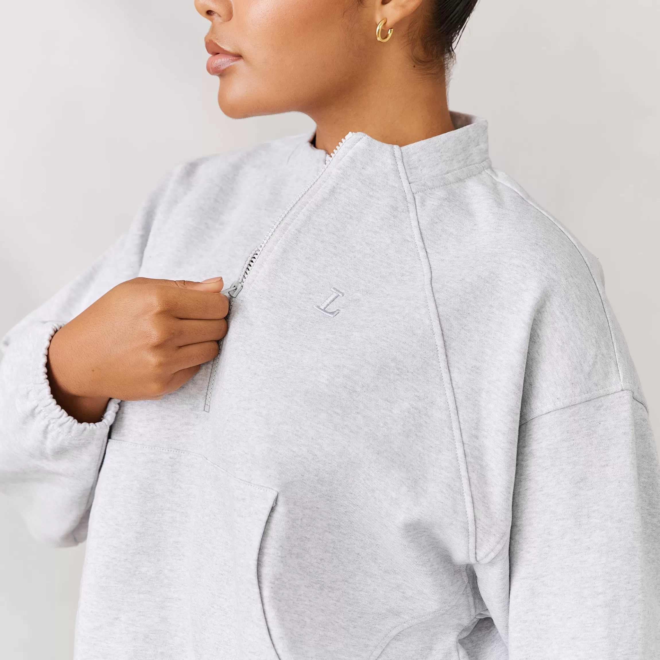 Lounge Varsity Trui met Kwart Rits - Vorstkleurig Outlet