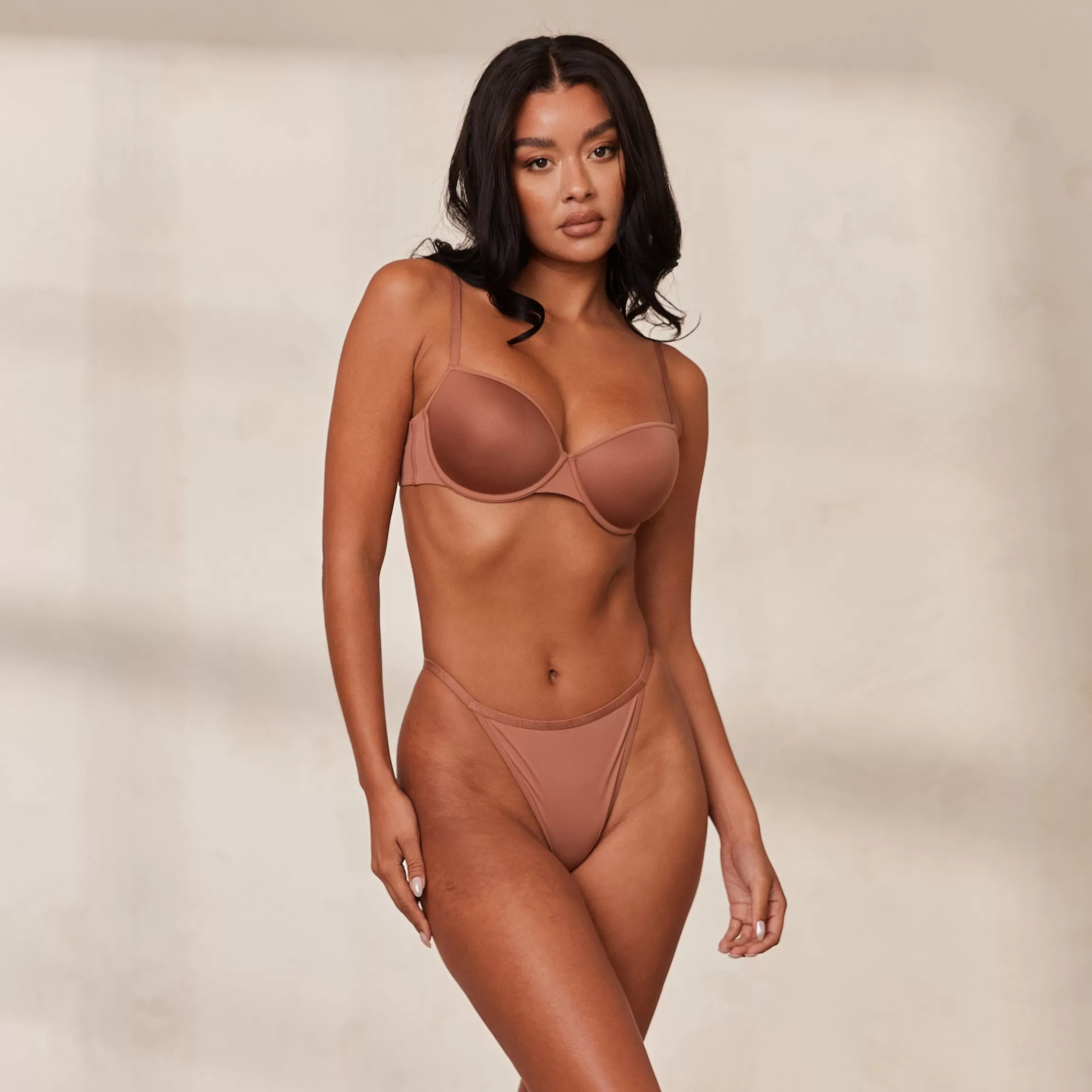 Lounge Your Everyday T-shirt BH & String/Slip Set - Mokka New